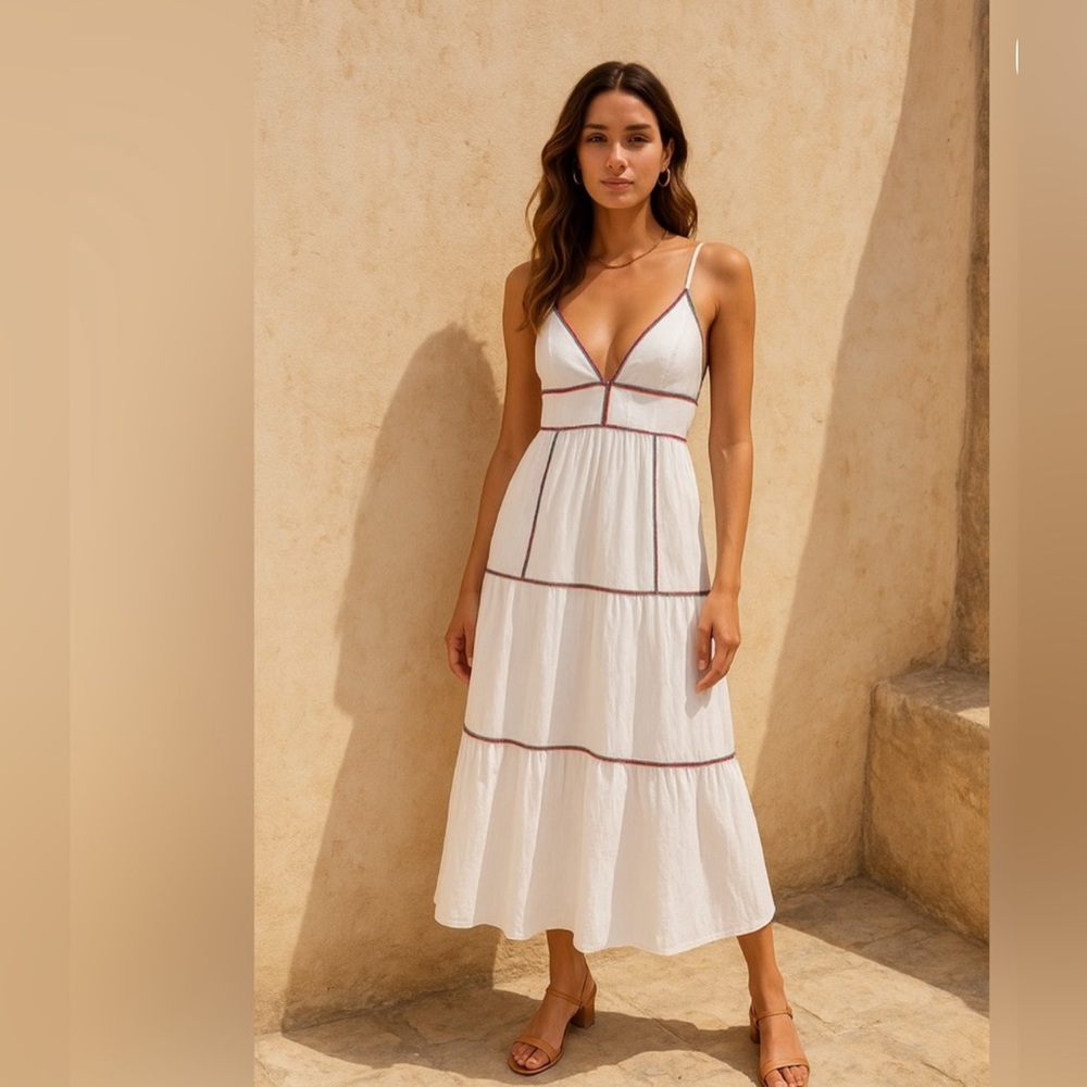 Caroline Constas White Maxi Dress with Multicolor Accents